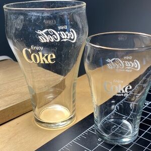 Coca Cola Clear Glass Tumblers with Gold & White Logo - Set of 2